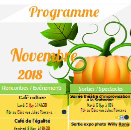 Programme du mois de Novembre